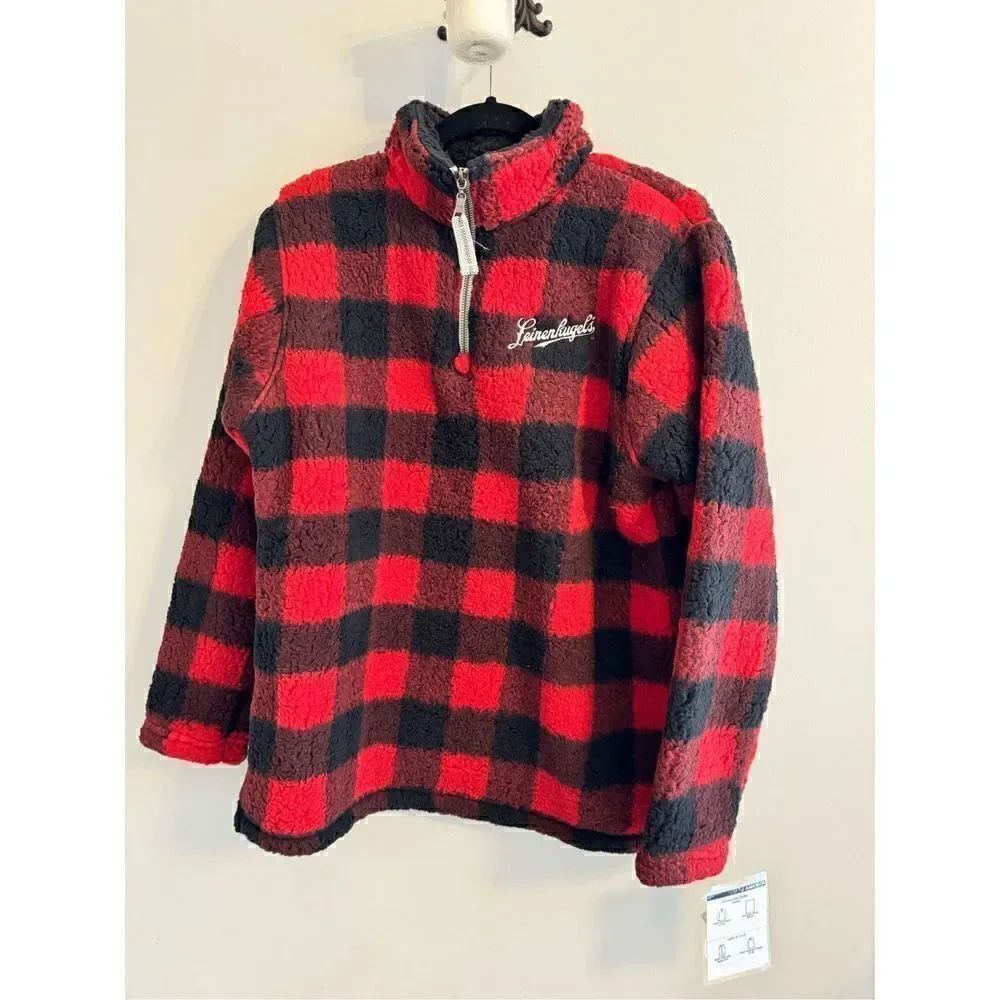 J. America Women’s Medium Leinenkugel Beer Promo Plaid 1/4 Zip Fleece Jacket Coa